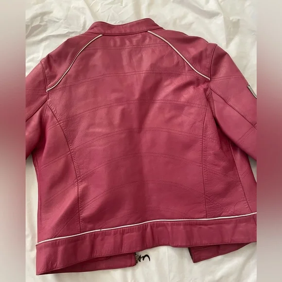 extasy fuschia pink leather moto jacket - Picture 3 of 14